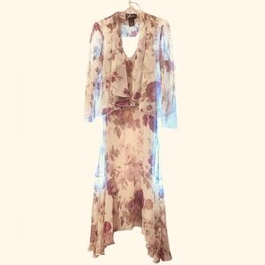 Vintage S.L. Fashions 2 Piece V-Neck Floral Long Dress & Jacket Size 12